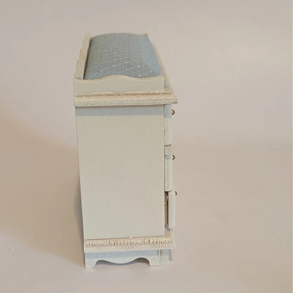 Dollhouse Furniture Baby Changing Table Dresser Upholstered White/Blue